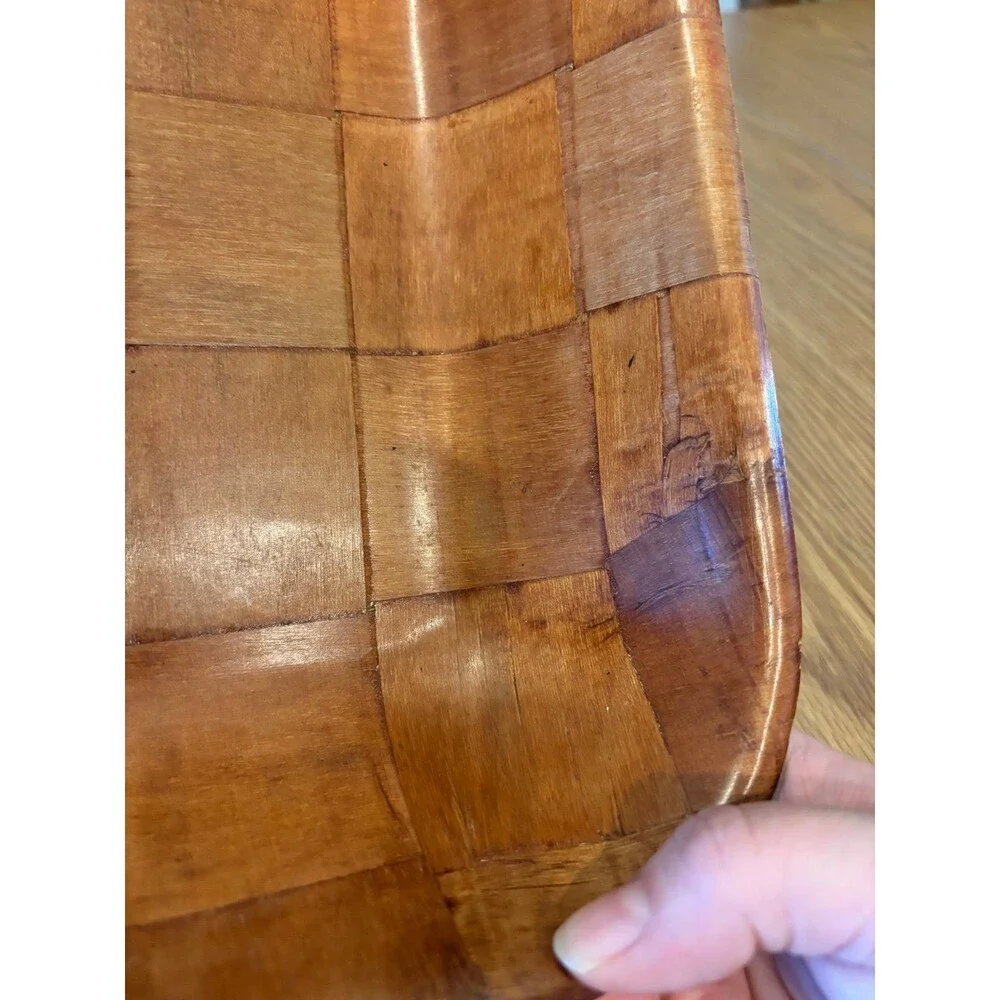 Vintage 1970s Bamboo Serving Bowl  platter Parquet Woven Wood Square 11” salad